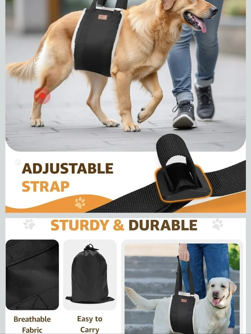 Adjustable Dog Lift Harness Dog Sling for Large Dogs Hind Leg Support Soft Lift